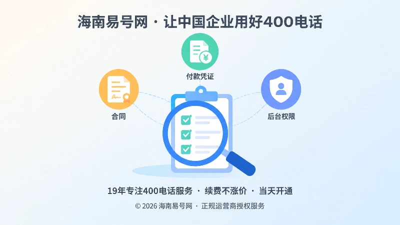 放大镜查看合同、付款凭证与后台权限清单的扁平化插画