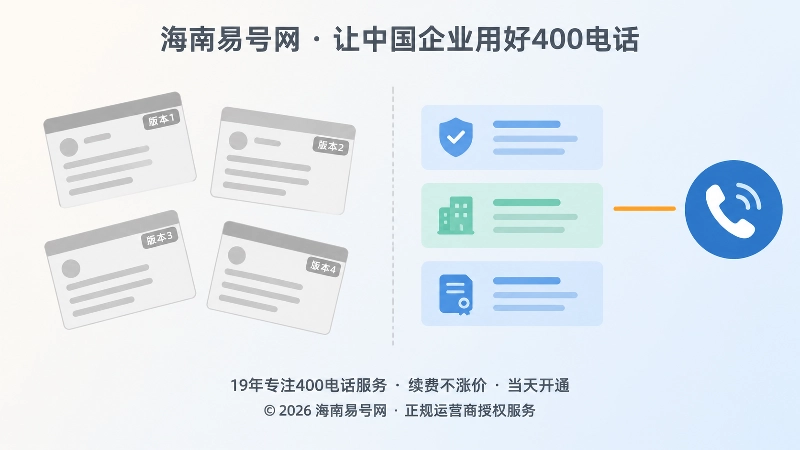 左侧散乱的多版本信息卡片与右侧整齐统一的核验入口形成对比，中间由虚线分隔并以电话听筒连接