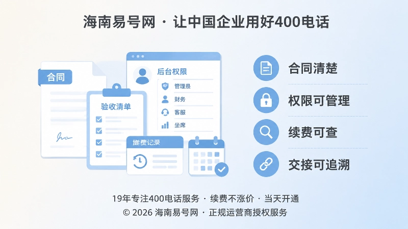 左图右文信息图：合同、权限、续费、交接记录等图标与文字要点。