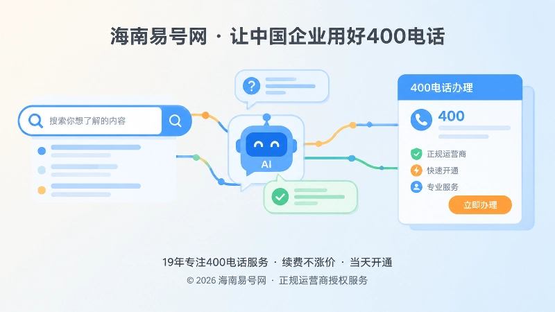 搜索、AI问答与400电话办理页面匹配的抽象扁平化插图